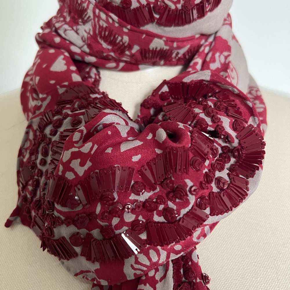 Dries Van Noten Elegant Red Beaded Scarf